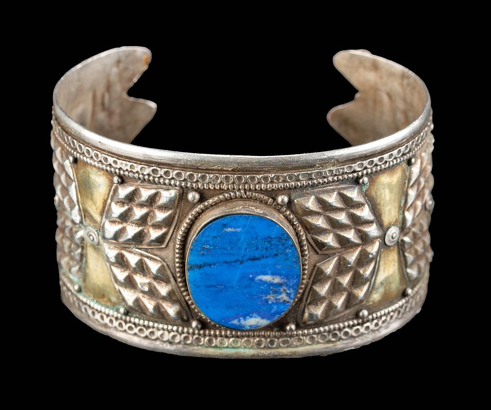 Appraisal: th C Turkoman Gilt Silver Lapis Bracelet Originally Listed At