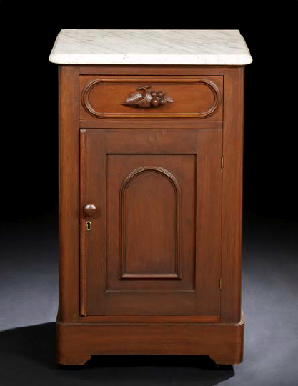 Appraisal: American Renaissance Revival Walnut and Marble-Top Nightstand third quarter th