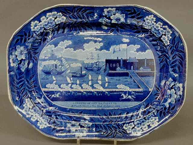 Appraisal: Large Historical Blue Staffordshire platter Landing of Gen Lafayette by