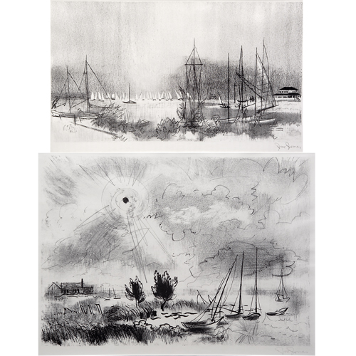 Appraisal: Joe Jones two lithographs Windy Day lithograph x sight sailboats