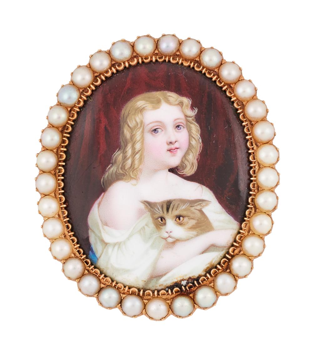 Appraisal: KT YELLOW GOLD AND PEARL PORTRAIT BROOCH LATE TH CENTURY