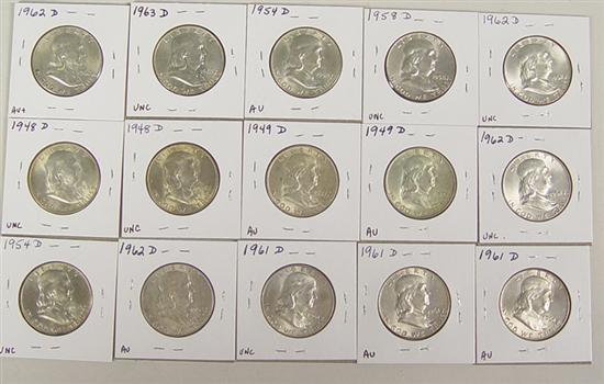 Appraisal: Fifteen Franklin Half Dollars In better grades with some better