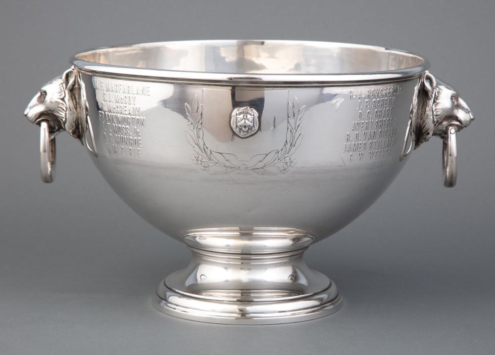 Appraisal: Princeton Tiger Inn Sterling Silver Presentation Punch Bowl footed form