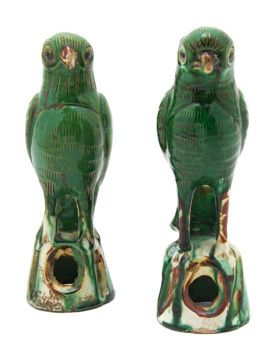 Appraisal: Pair of Chinese Pottery Parrots the parrots in an upright