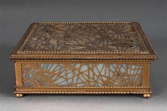 Appraisal: Tiffany gilt-bronze and opalescent glass dresser box in the ''Pine