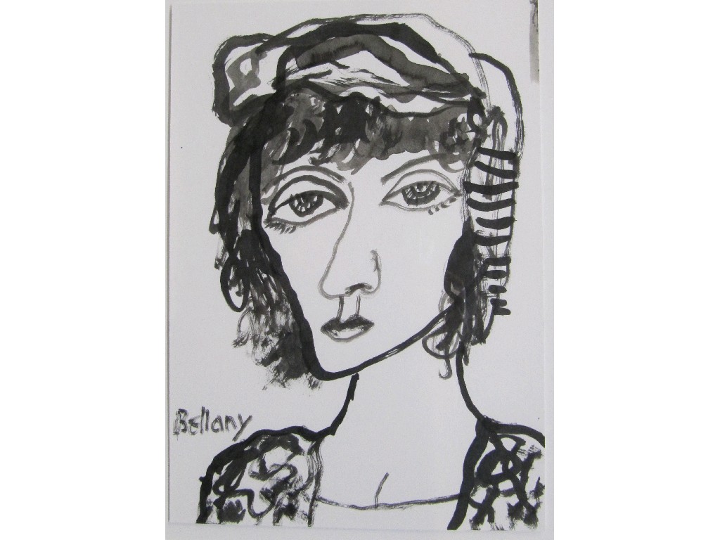 Appraisal: JOHN BELLANY HRSA RA b Ink brush drawing 'Maid of