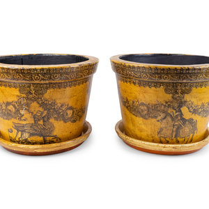 Appraisal: A Pair of English Papier Mache Over Terracotta Planters with