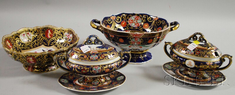 Appraisal: Six English Decorated Ironstone Serving Pieces a pair of covered