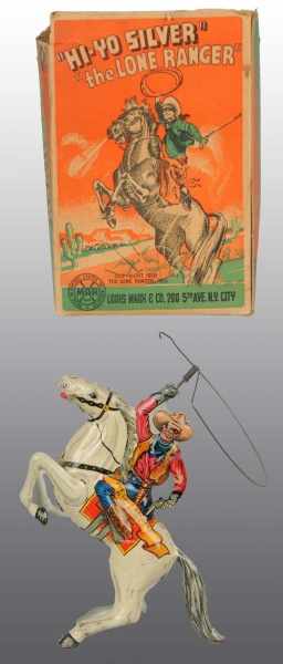 Appraisal: Tin Marx Lone Ranger Wind-Up Toy Description American Working Marked