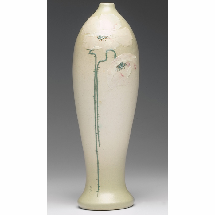 Appraisal: Good Owens vase unusual footed bulbous shape with nicely painted