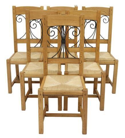 Appraisal: lot of Continental oak dining chairs th c wrought iron