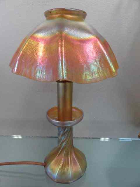 Appraisal: TIFFANY Favrille Glass Candle Lamp In pieces Liner is also