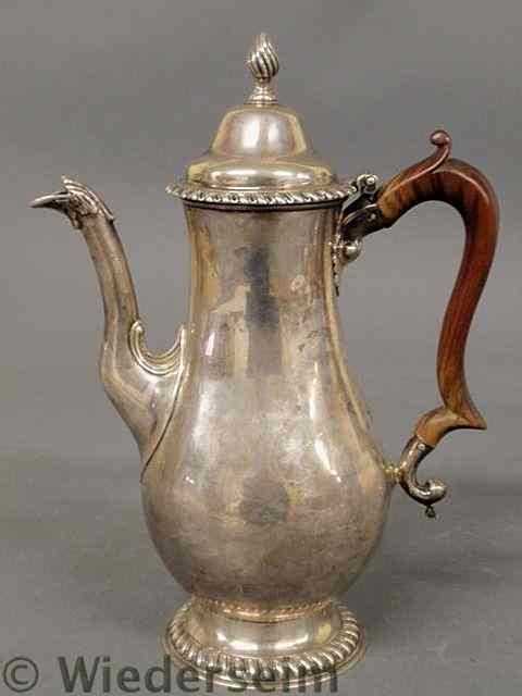 Appraisal: Fine George III silver coffeepot by London silversmith David Whyte