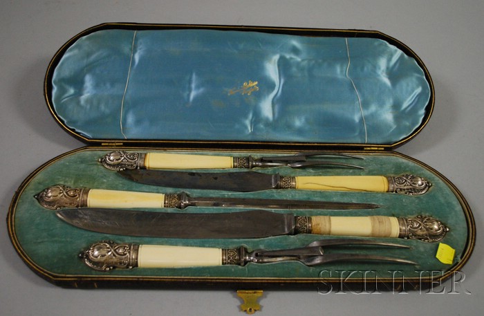 Appraisal: Boxed Victorian Ivory-Handled Four-Piece Carving Set in fitted Theodore B