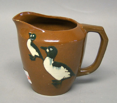 Appraisal: Jervis pottery pitcher with double-sided enamel decoration of ducks on