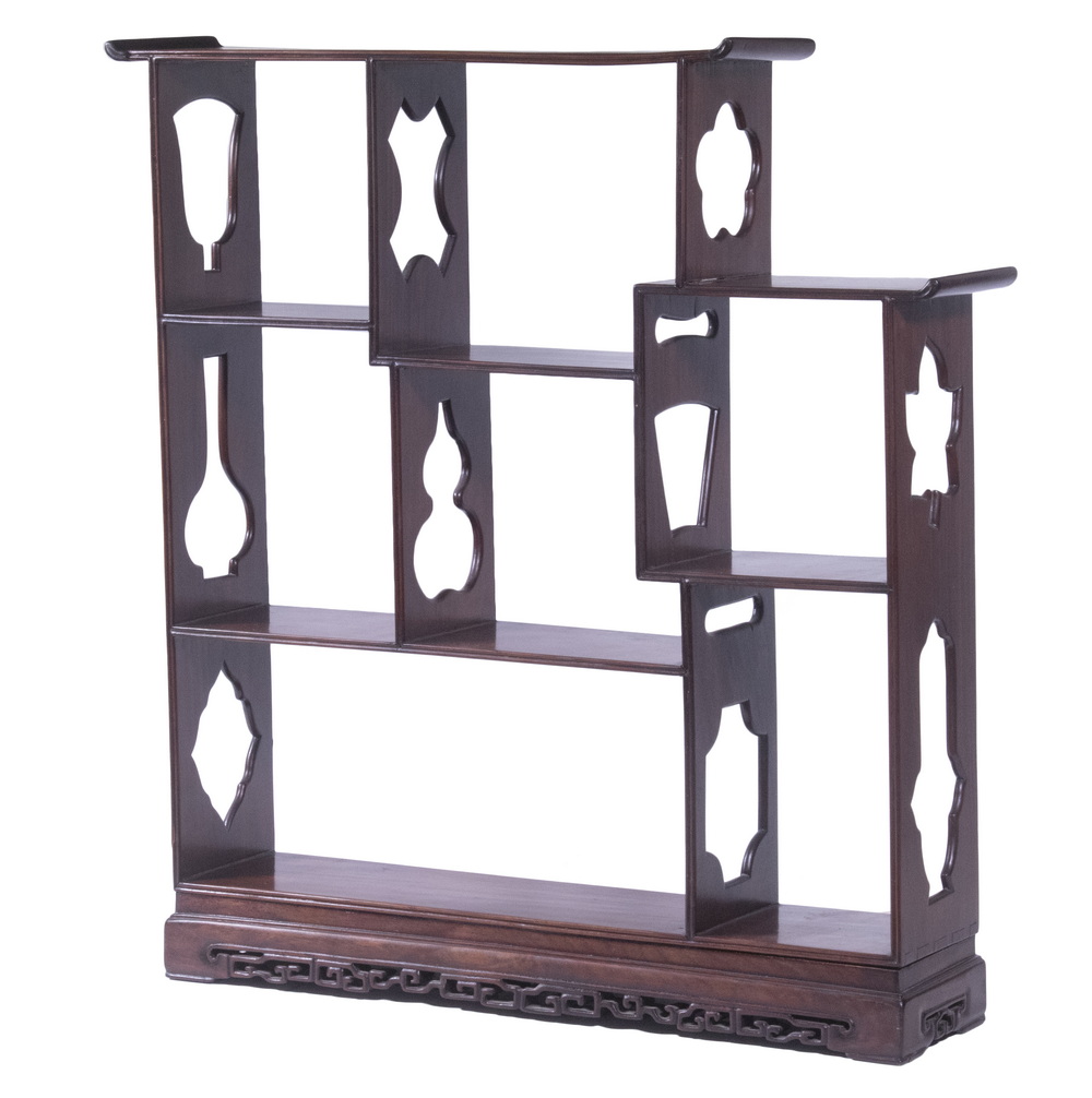 Appraisal: FINE CHINESE TABLETOP ROSEWOOD CURIO DISPLAY Assymetrical Stand of thin