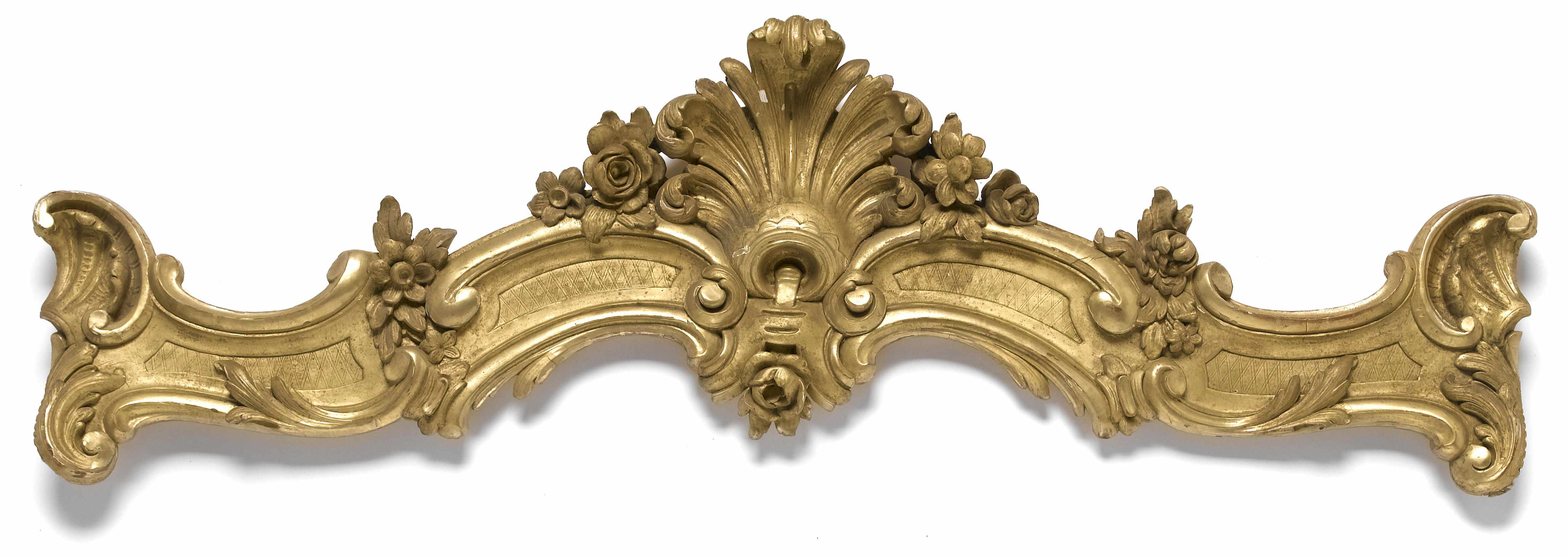 Appraisal: A group of three Continental Rococo style carved giltwood pelmets