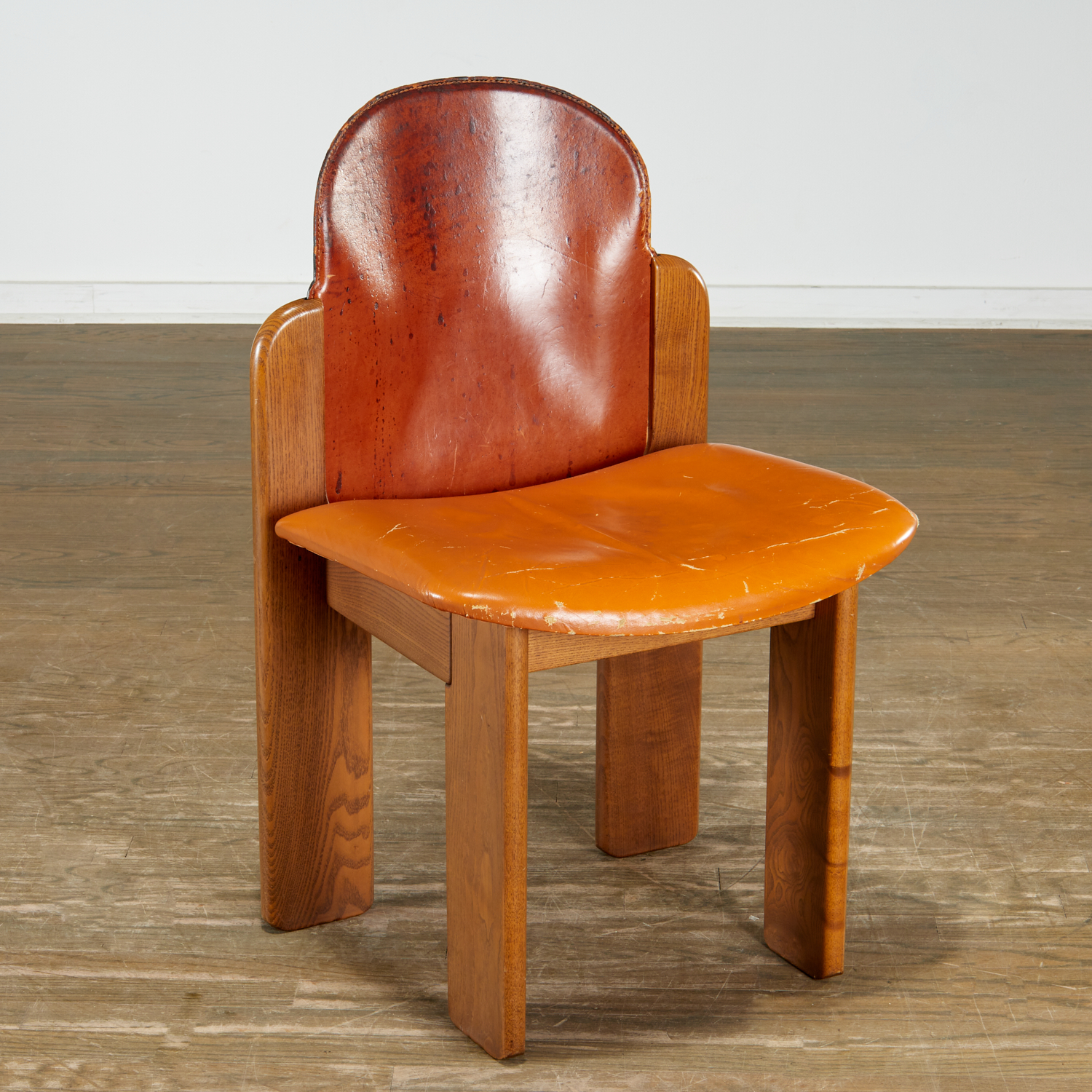 Appraisal: TOBIA AFRA SCARPA STYLE OAK LEATHER SIDE CHAIR c Italy