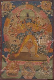 Appraisal: THANGKA OF CHAKRASAMVARA Tibet th th century Chakrasamvara depicted in