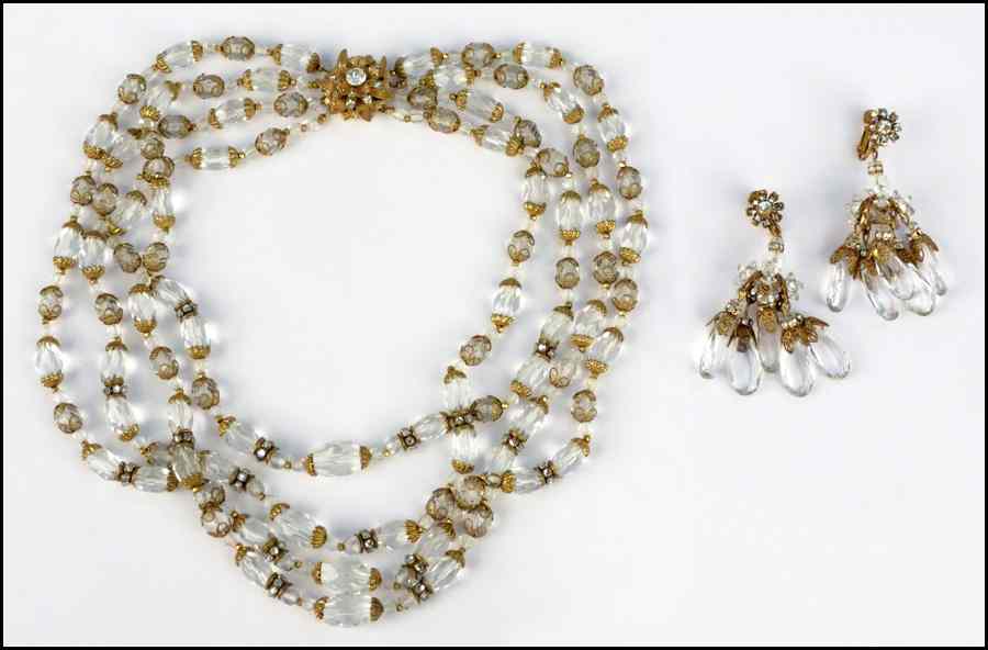 Appraisal: MIRIAM HASKELL CRYSTAL DEMI-PARURE Comprised of a four-strand necklace and