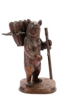 Appraisal: Black Forest Carved Bear Tantalus Stand Continental th century Black