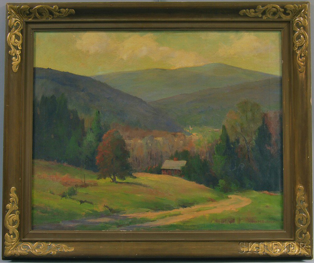 Appraisal: Helen M Butman American d Valley View with Distant Church