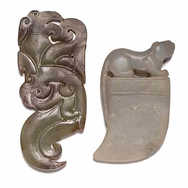 Appraisal: Jade Pendants Chinese four jade pendants including a cylindrical shaped