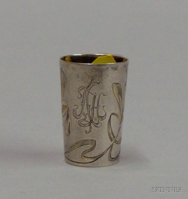 Appraisal: Russian Thimble Cup - engraved with partially gold-washed Art Nouveau