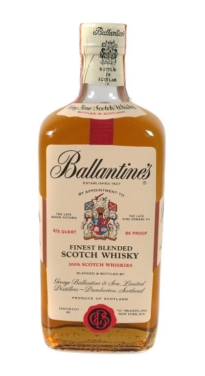 Appraisal: Ballantines finest blended scotch whiskey proof quart Probably from the