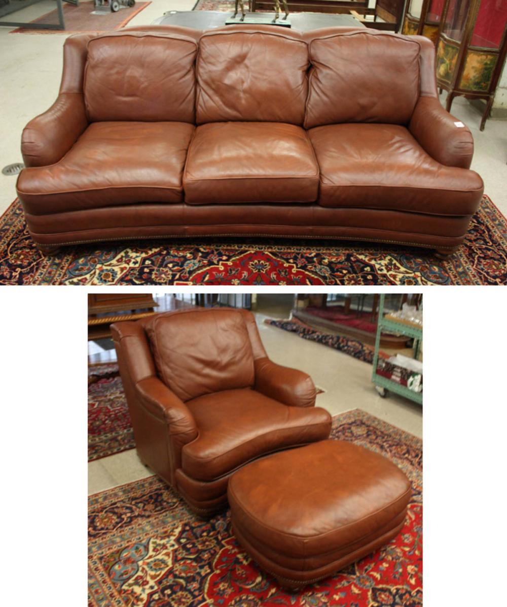 Appraisal: THREE-PIECE LEATHER CHAIR AND OTTOMAN SET Palmer Home Collection by