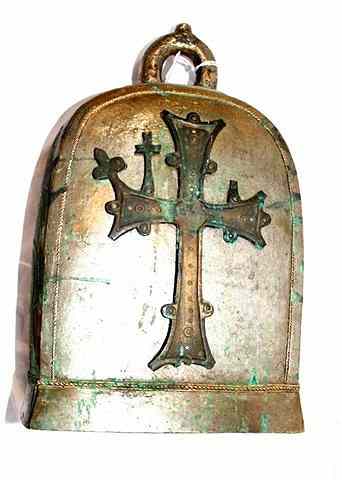 Appraisal: A MIDDLE EASTERN BRONZE BELL with stylised cruciform decoration and