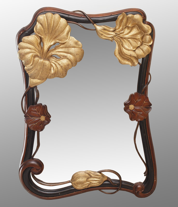 Appraisal: CARVED ART NOUVEAU STYLE MIRROR Frame with floral motif ''