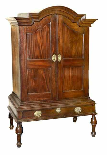 Appraisal: AN TH CENTURY DUTCH COLONIAL HARDWOOD CABINET with shaped cornice