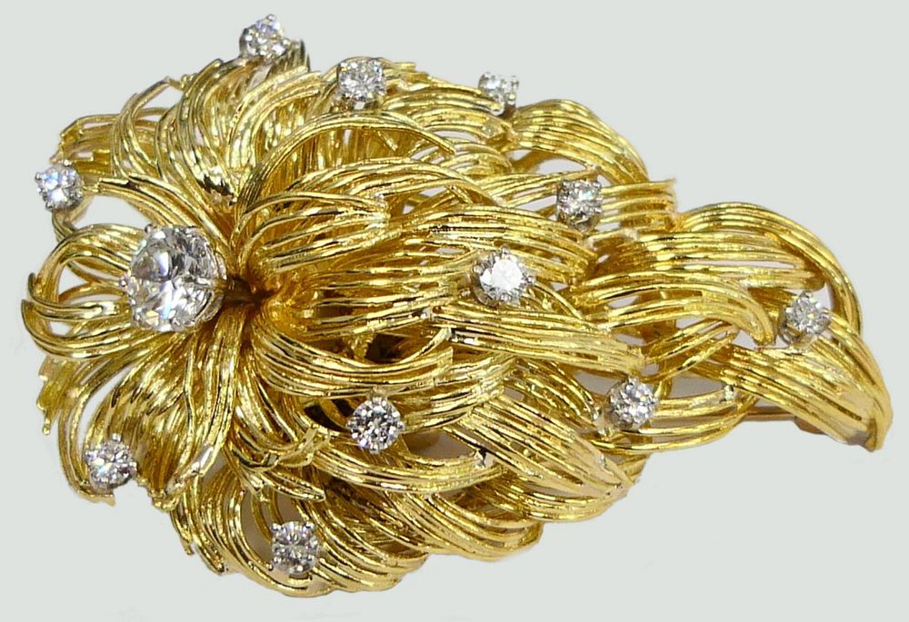 Appraisal: IMPORTANT LARGE KT Y GOLD CT DIAMOND BROOCH Pear shape