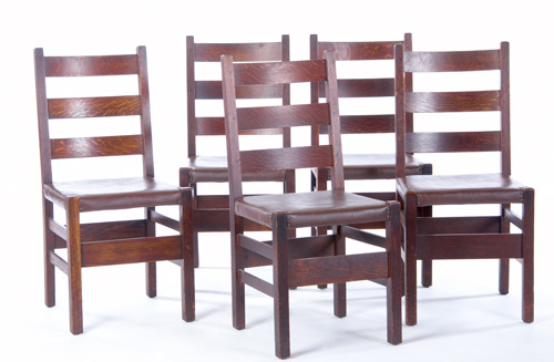 Appraisal: GUSTAV STICKLEY Set of five sidechairs no with three horizontal