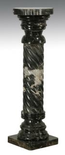 Appraisal: Spiral carved marble pedestal h Variegated dark gray marble pedestal