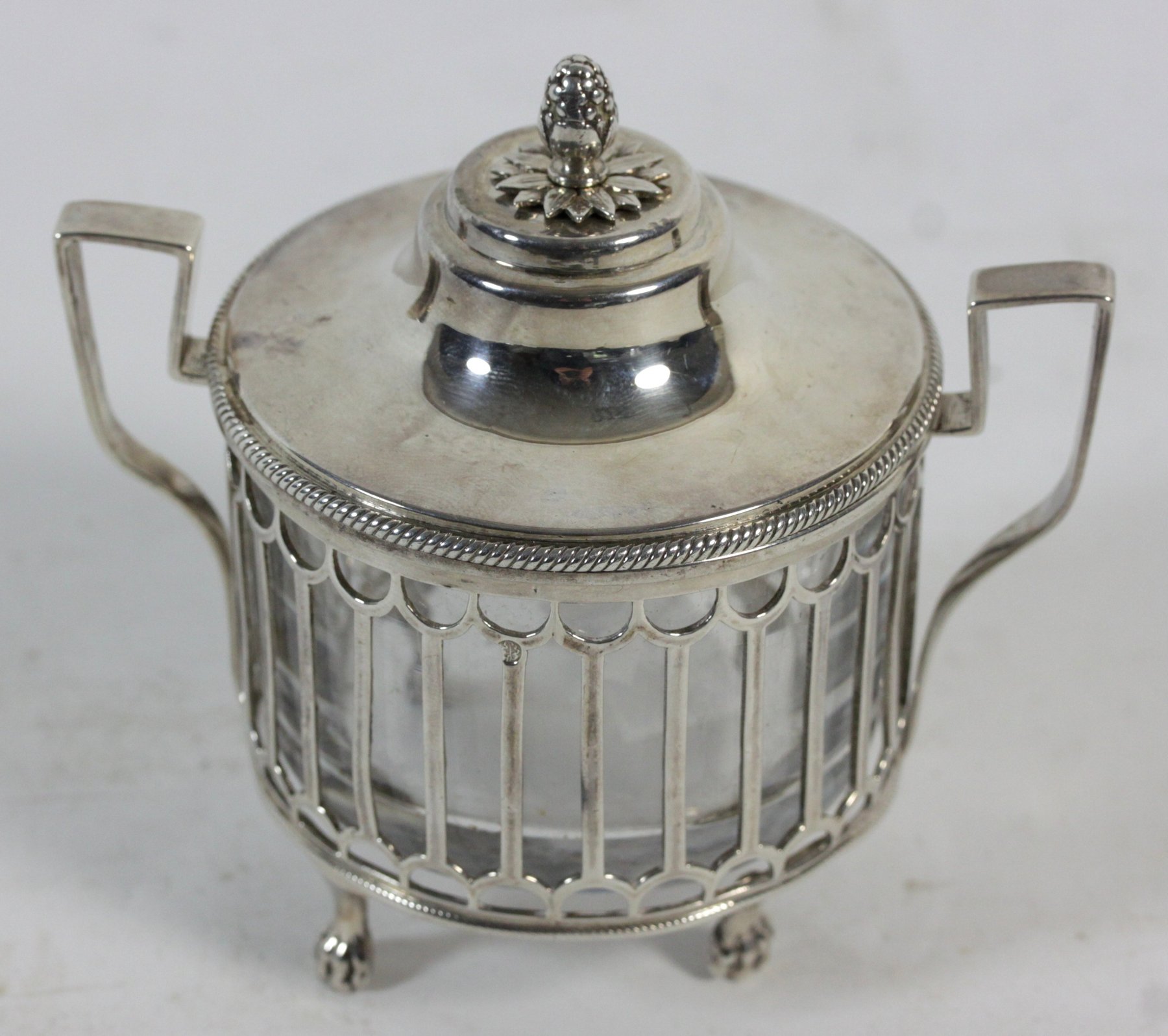 Appraisal: A continental white metal jar and cover bearing French guarantee