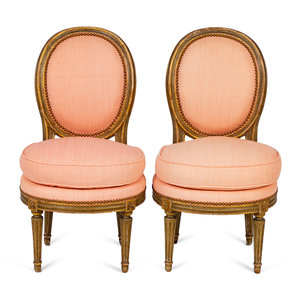 Appraisal: A Pair of Louis XVI Parcel-Gilt Petite Boudoir Chairs TH