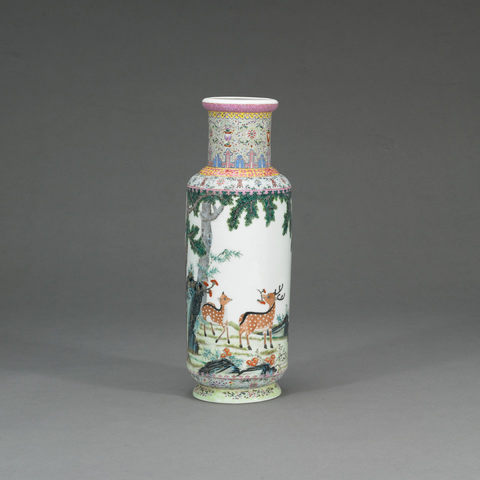 Appraisal: Famille Rose Rouleau Vase Qianlong Mark Republican Period Early th