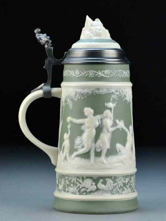 Appraisal: Villeroy Boch Cameo Porcelain Phanolith SteinGreen porcelain stein with applied