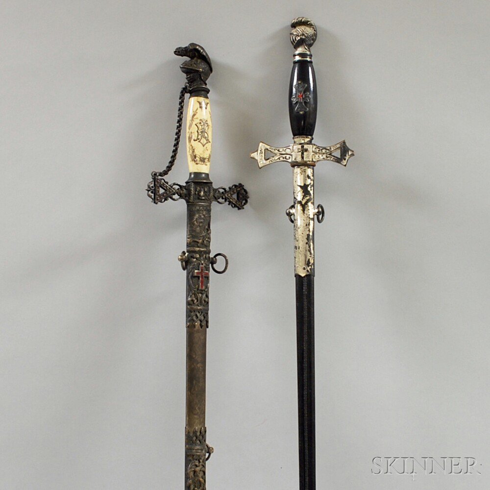 Appraisal: Two Fraternal Swords with Engraved Blades th th century one