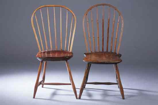 Appraisal: TWO AMERICAN HOOP-BACK WINDSOR SIDE CHAIRS One with faux bamboo