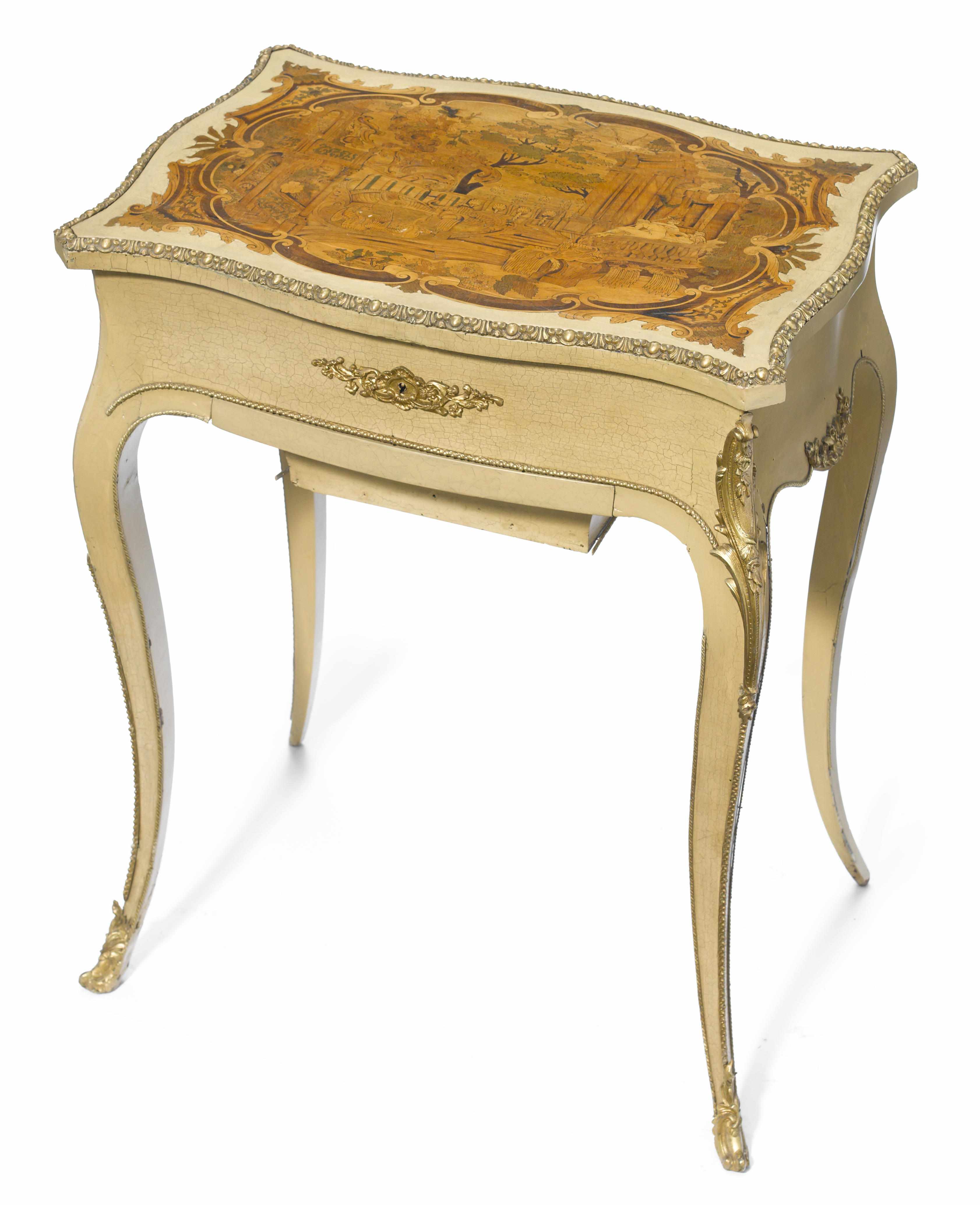 Appraisal: A Louis XV style gilt bronze mounted paint decorated writing