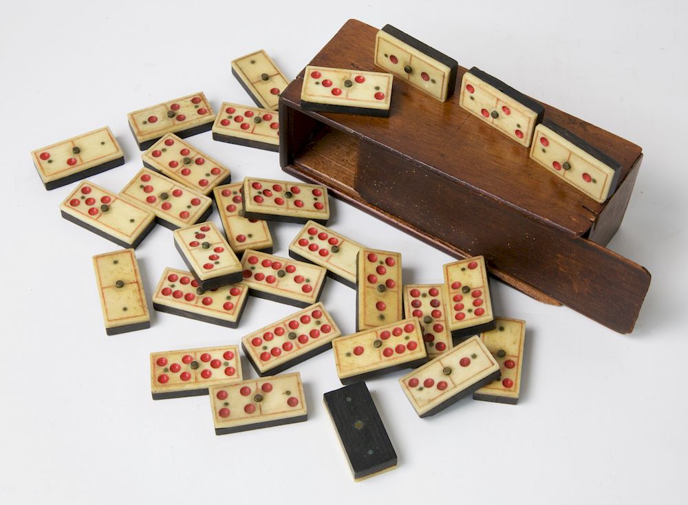 Appraisal: Complete Set of th Century Whalebone and Ebony Dominoes Exclusive