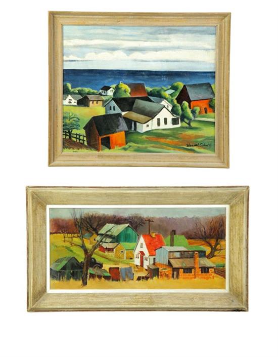 Appraisal: TWO LANDSCAPES WITH BUILDINGS Both oil on canvas signed lower