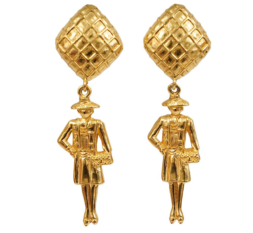 Appraisal: Chanel Gold Coco Dangle Vintage 's Earrings These special gold