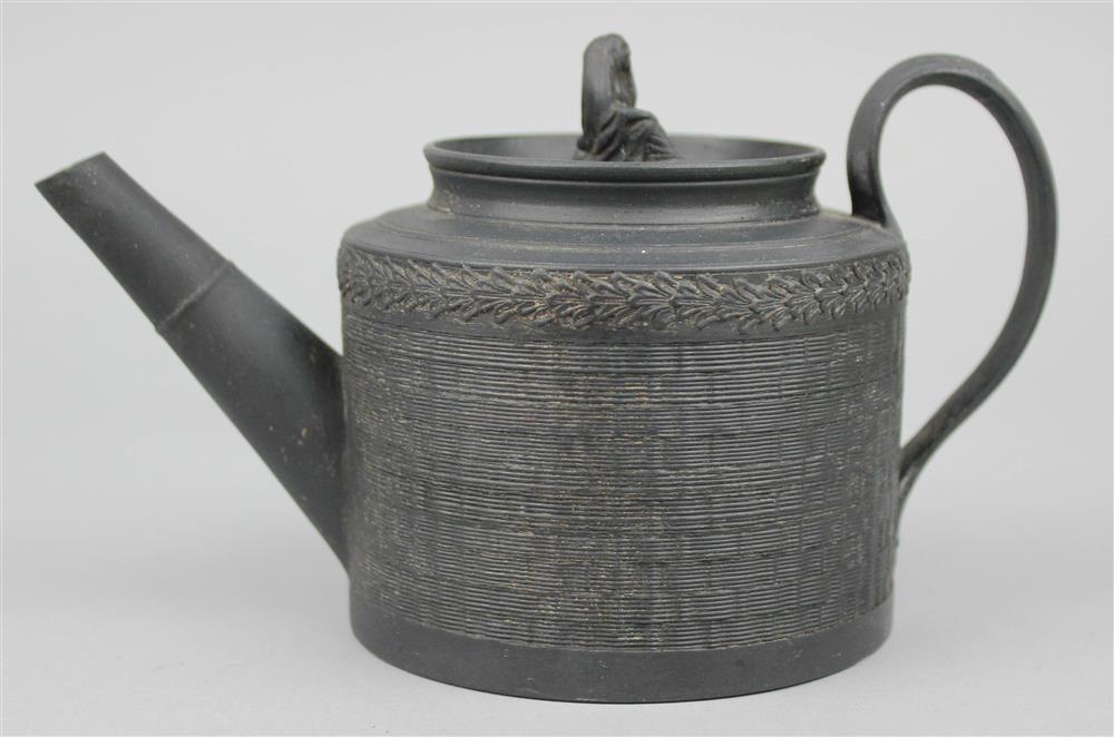 Appraisal: LEEDS POTTERY BLACK BASALT TEAPOT AND COVER ca impressed uppercase