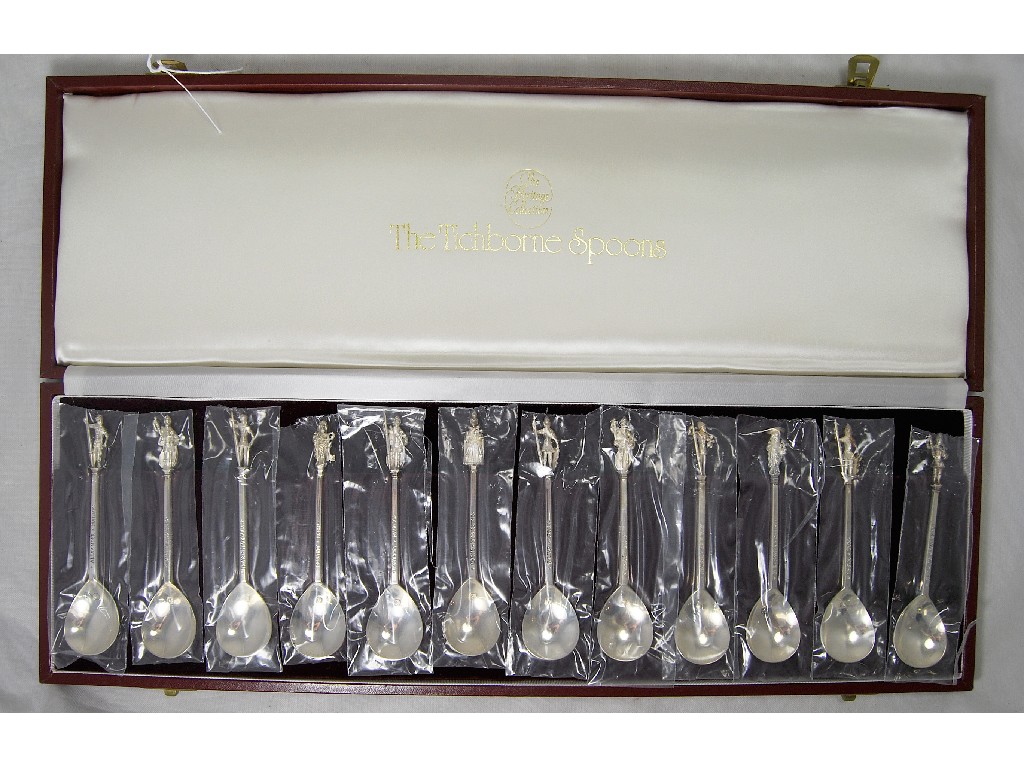 Appraisal: A cased set of twelve reproduction silver Tichborne spoons limited