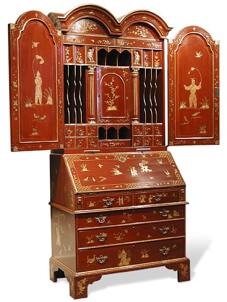 Appraisal: A George I style red and gold lacquered bureau bookcase