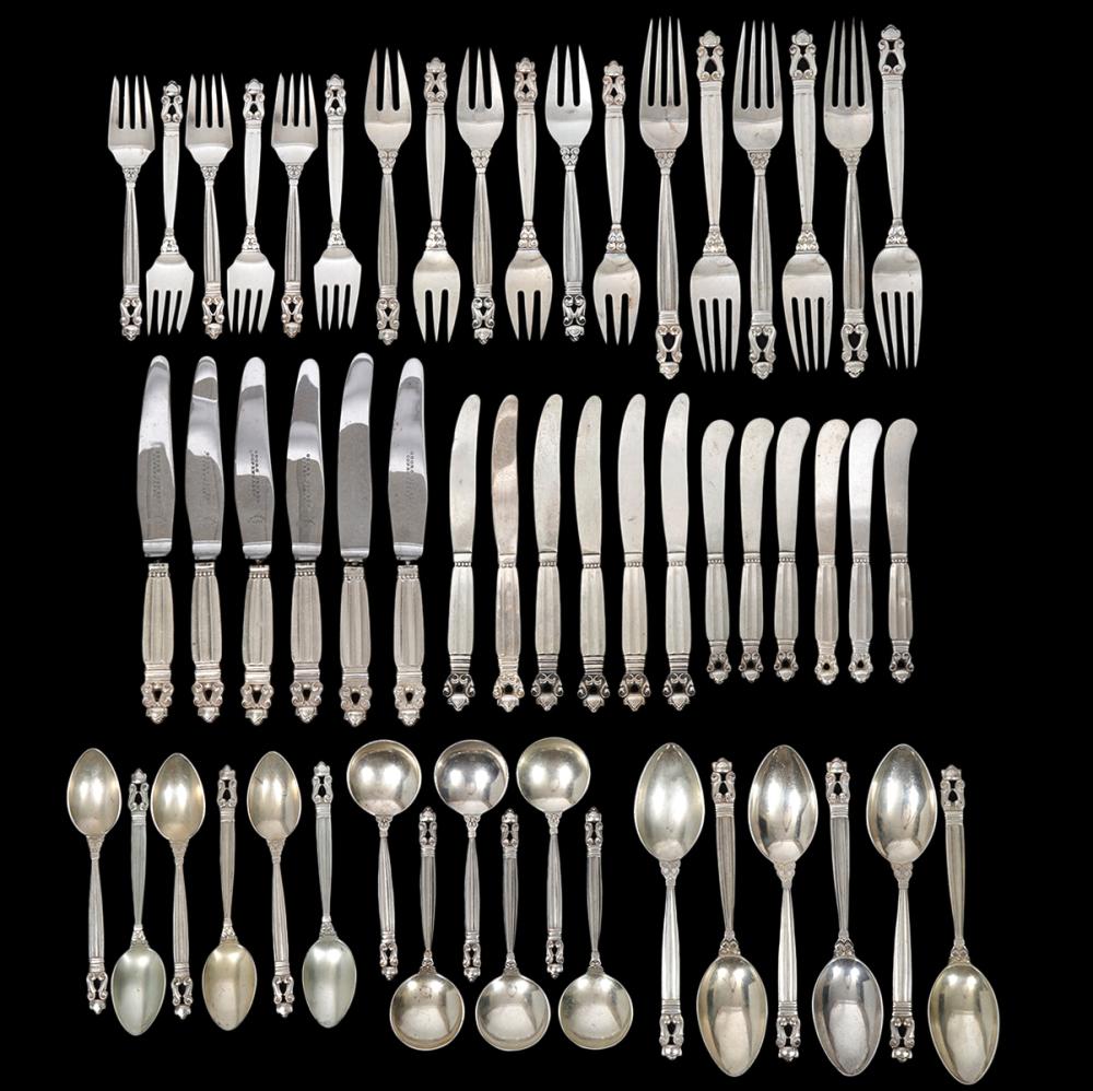 Appraisal: GEORG JENSEN ACORN SILVER FLATWARE PCS Georg Jensen silver flatware